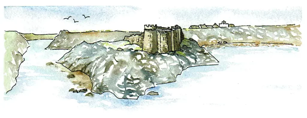 Aquarelle du château de Pornic XIIe siècle