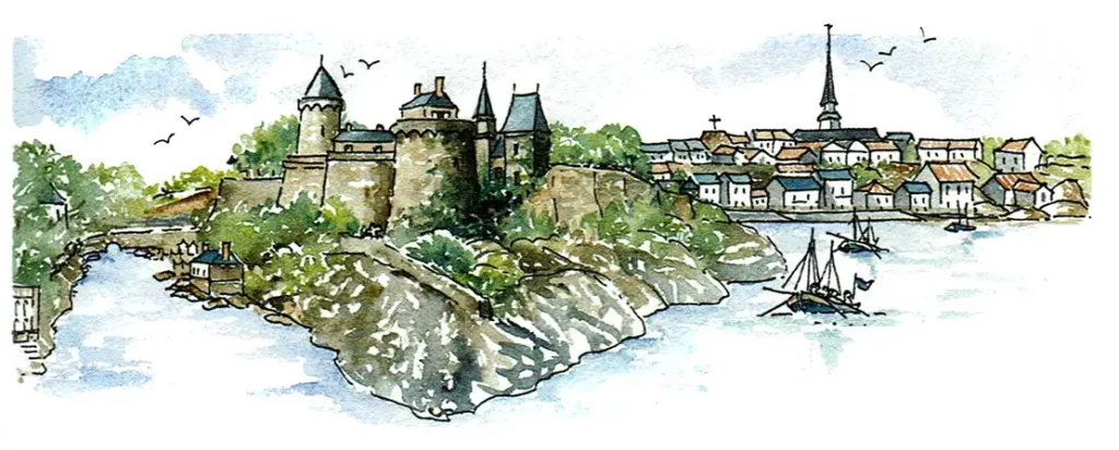 Aquarelle du château de Pornic XIXe siècle