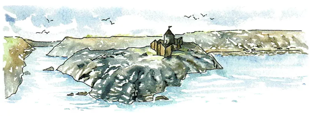 Aquarelle du château de Pornic Xe siècle
